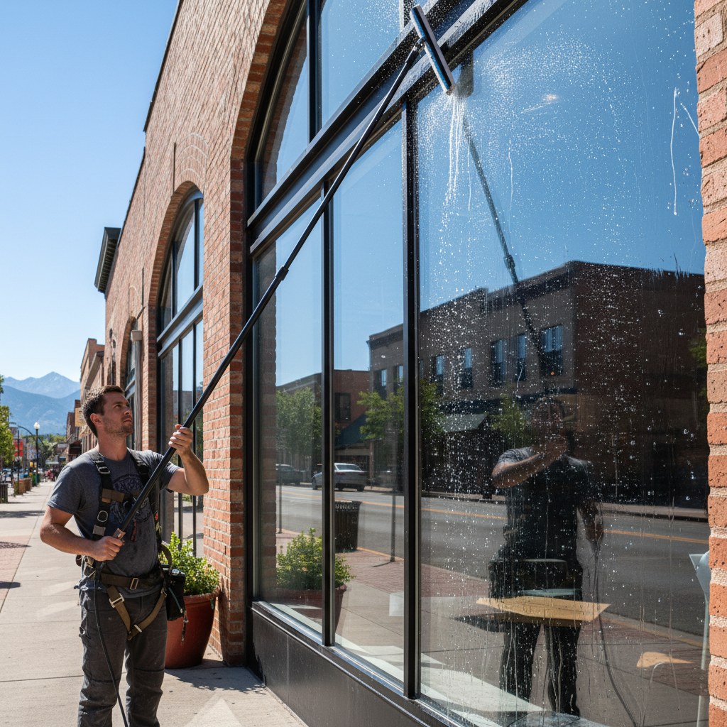 Commercial window cleaning on a storefront in Richmond Kentucky
