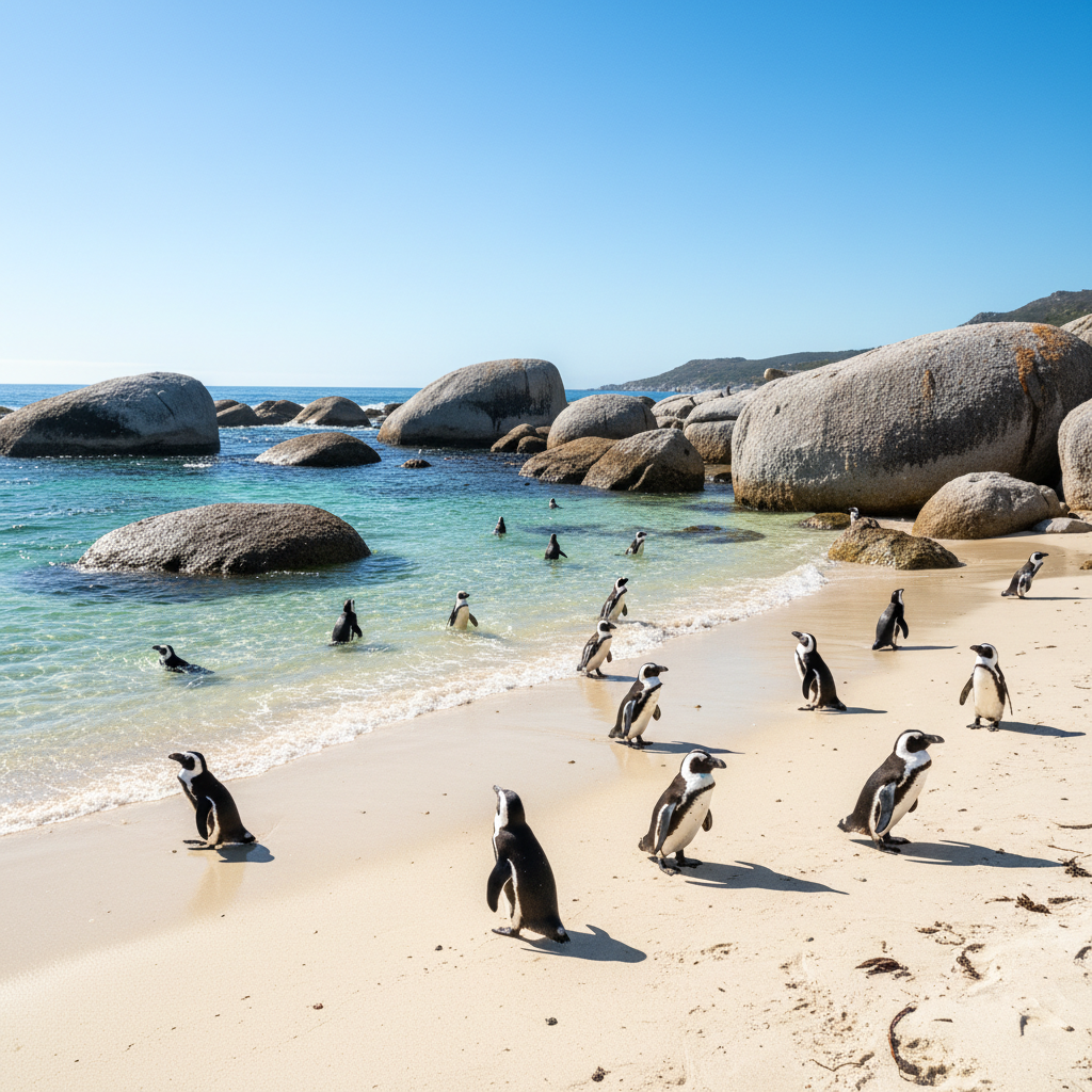 African penguins on Boulders Beach near Cape Town South Africa