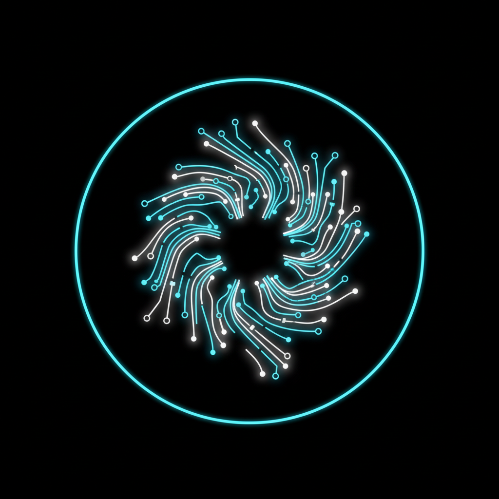 Dark coding environment with glowing code lines and AI autocomplete interface