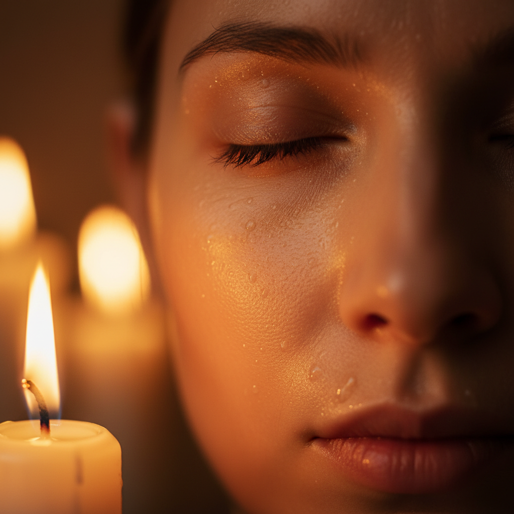 Beauty campaign with skin texture and warm tones