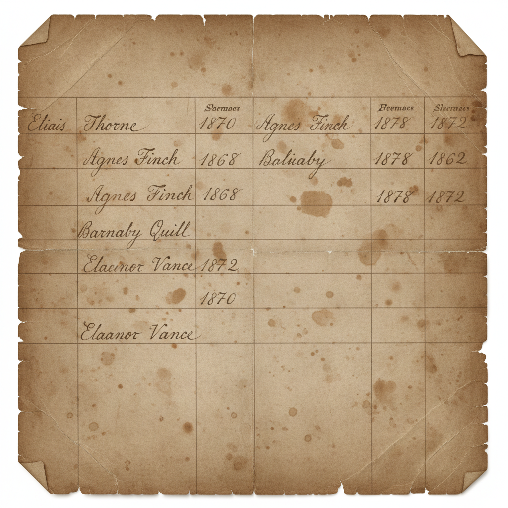 Aged census document with handwritten names and dates in faded ink