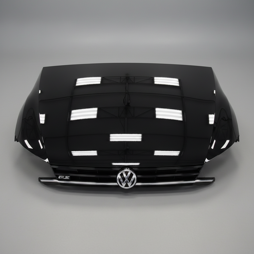 Shiny car after professional foam wash, mirror finish, studio lighting, clean garage environment