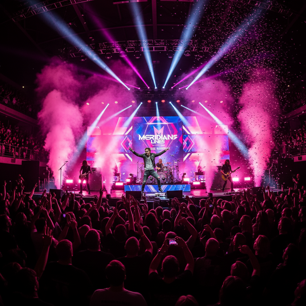 Dark concert lighting with pink haze for Meridian Lines release