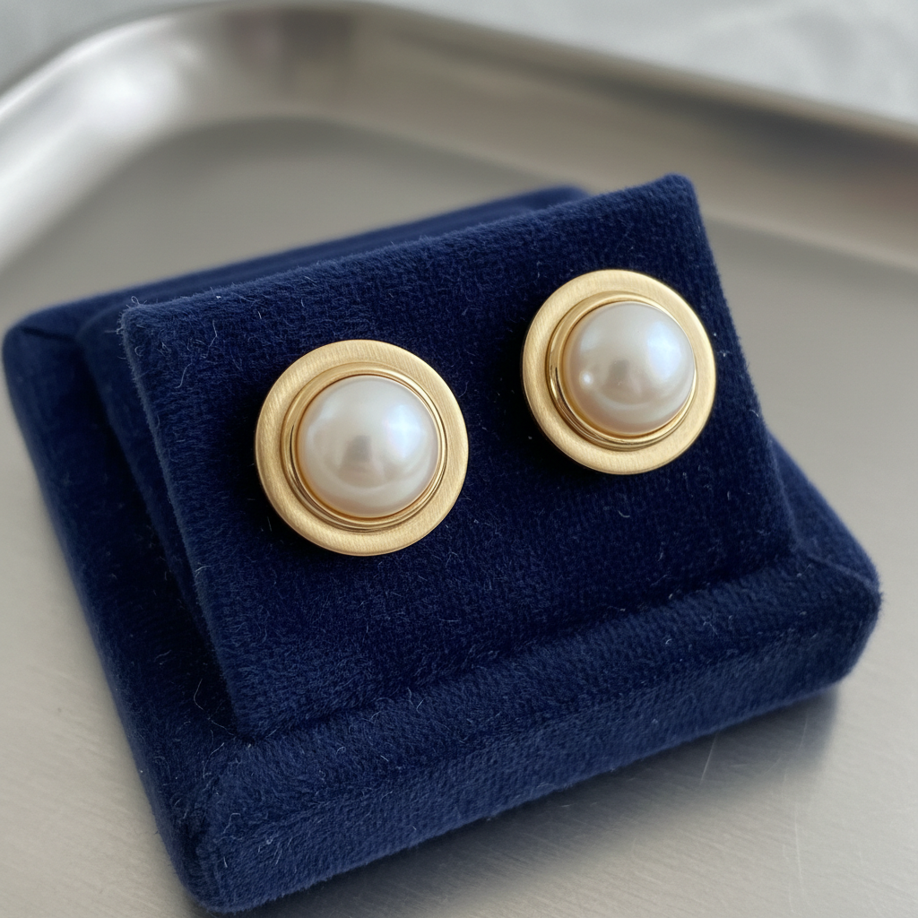 Elegant rose gold drop earrings with freshwater pearl drops against dark velvet background