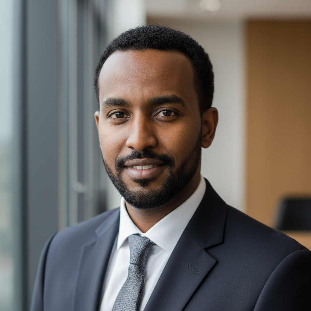 Dawit Bekele, Editor-in-Chief, professional headshot of Ethiopian male journalist in formal attire