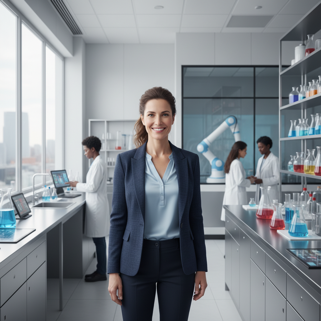 Jennifer Calloway, smiling woman in her 30s, Portland Lab owner