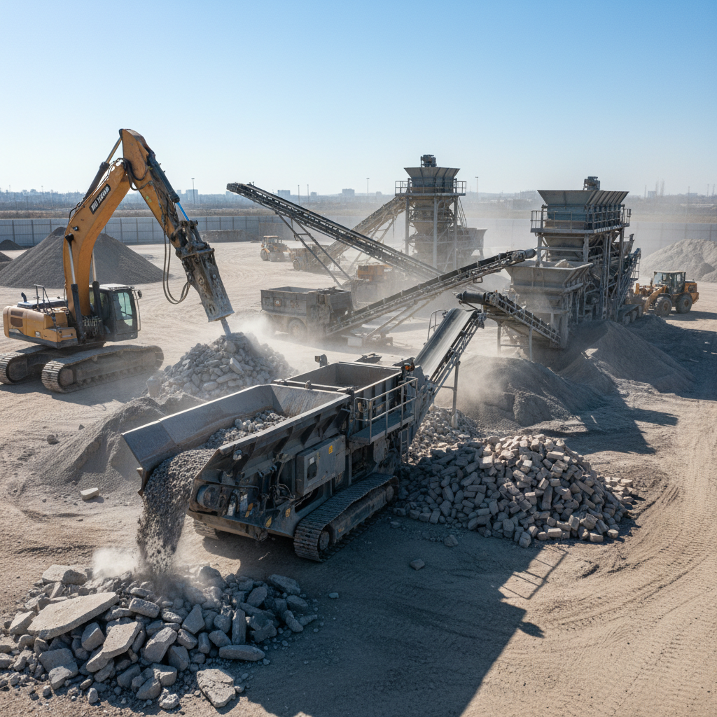 Recycled concrete aggregate materials at a materials processing yard