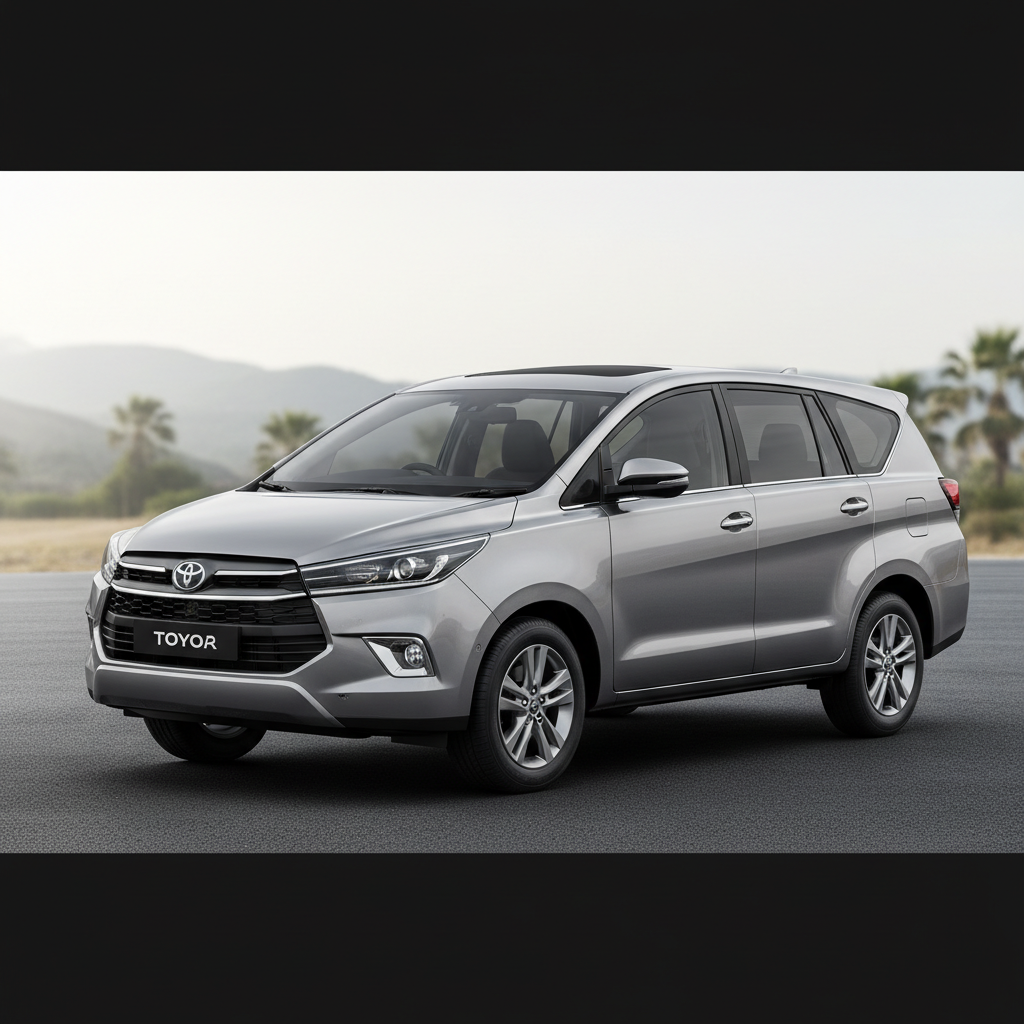 Black luxury Toyota Innova SUV on Indian road, premium vehicle, polished and clean