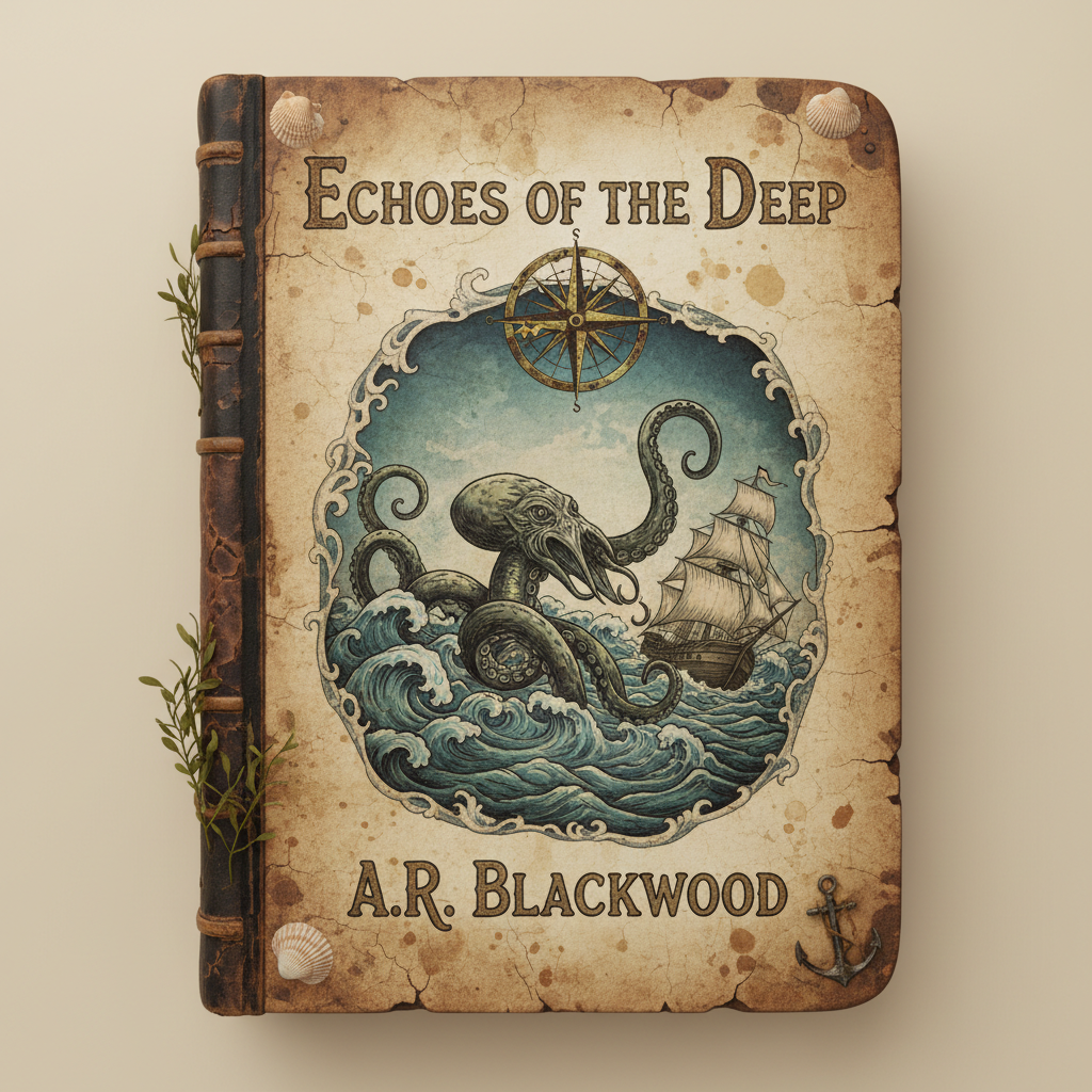 Teal ocean-themed children's adventure book cover with illustrated sea creatures