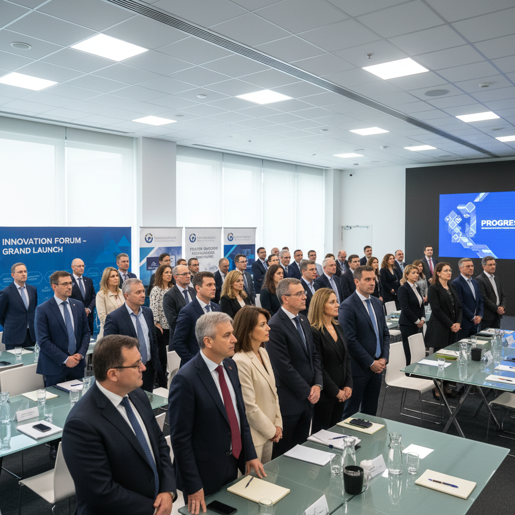 Événement d'entreprise professionnel avec participants assis en salle de conférence moderne