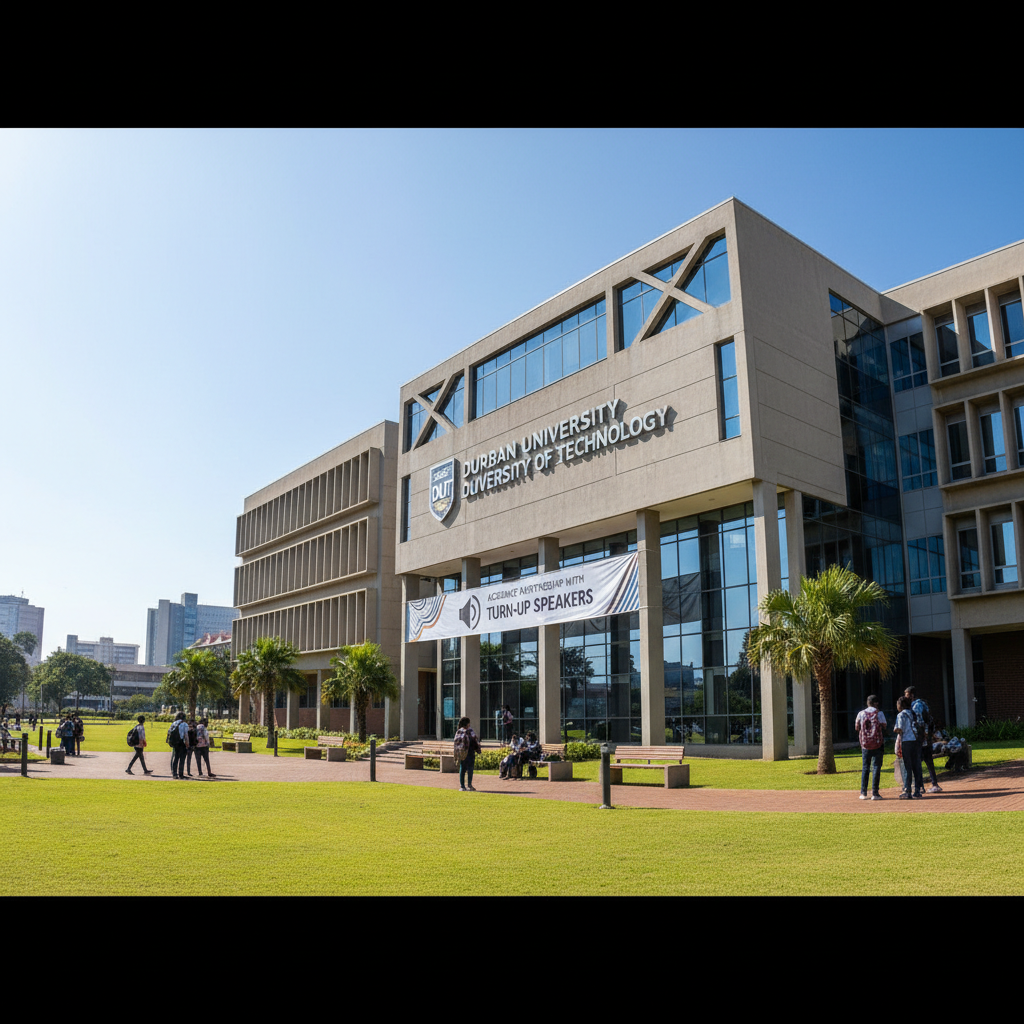 Durban University of Technology campus building representing the academic partnership with Turn-Up Speakers