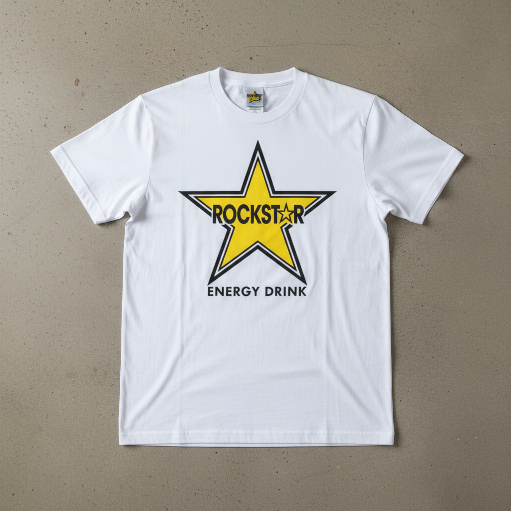 White T-shirt with custom print on bright clean background, well-lit product photography