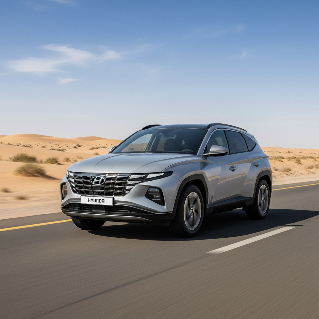 Hyundai Santa Fe 7-passenger SUV on an open road with blue sky