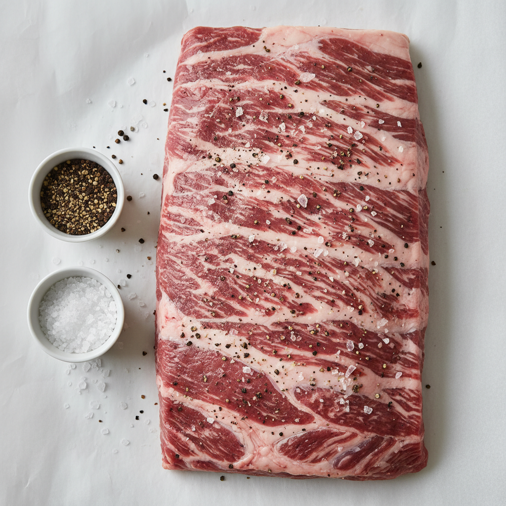 Raw brisket on white butcher paper