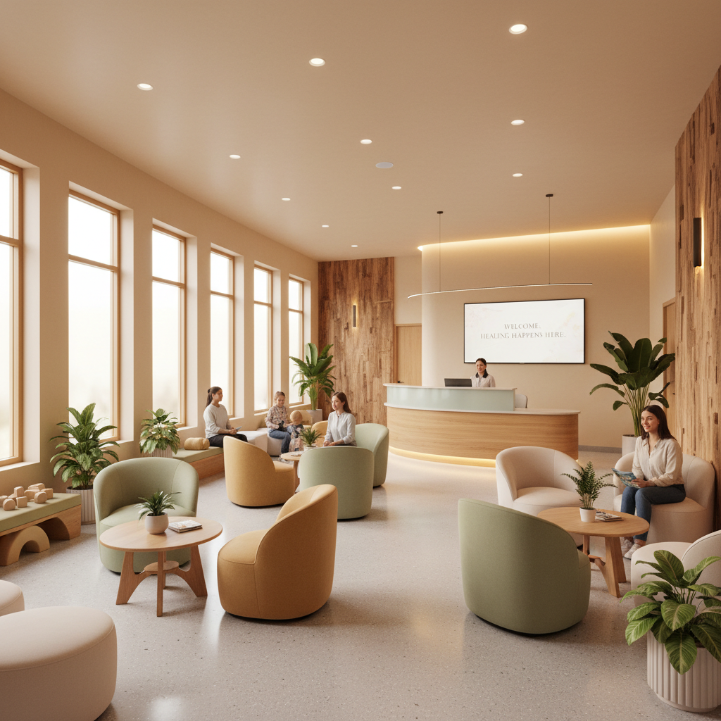 Warm clinic interior with soft lighting and welcoming atmosphere