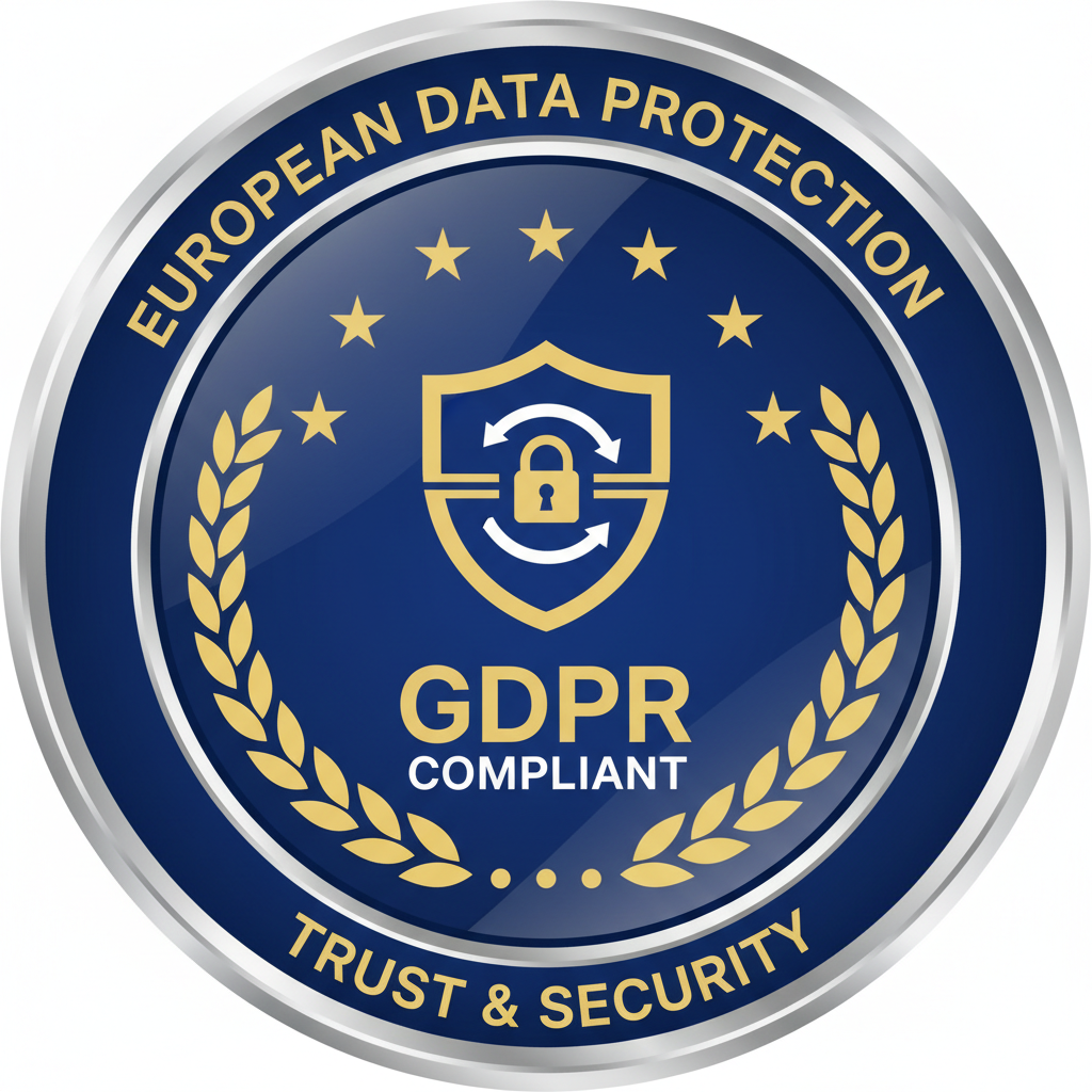 GDPR compliance badge with European Union flag and data protection symbols
