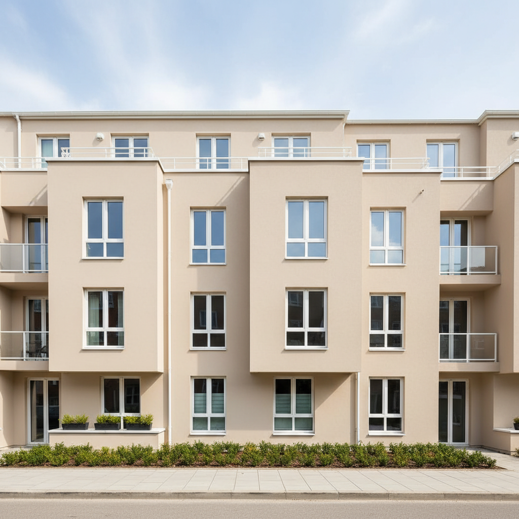 Exterior finishing — painted facade with smooth render on residential building