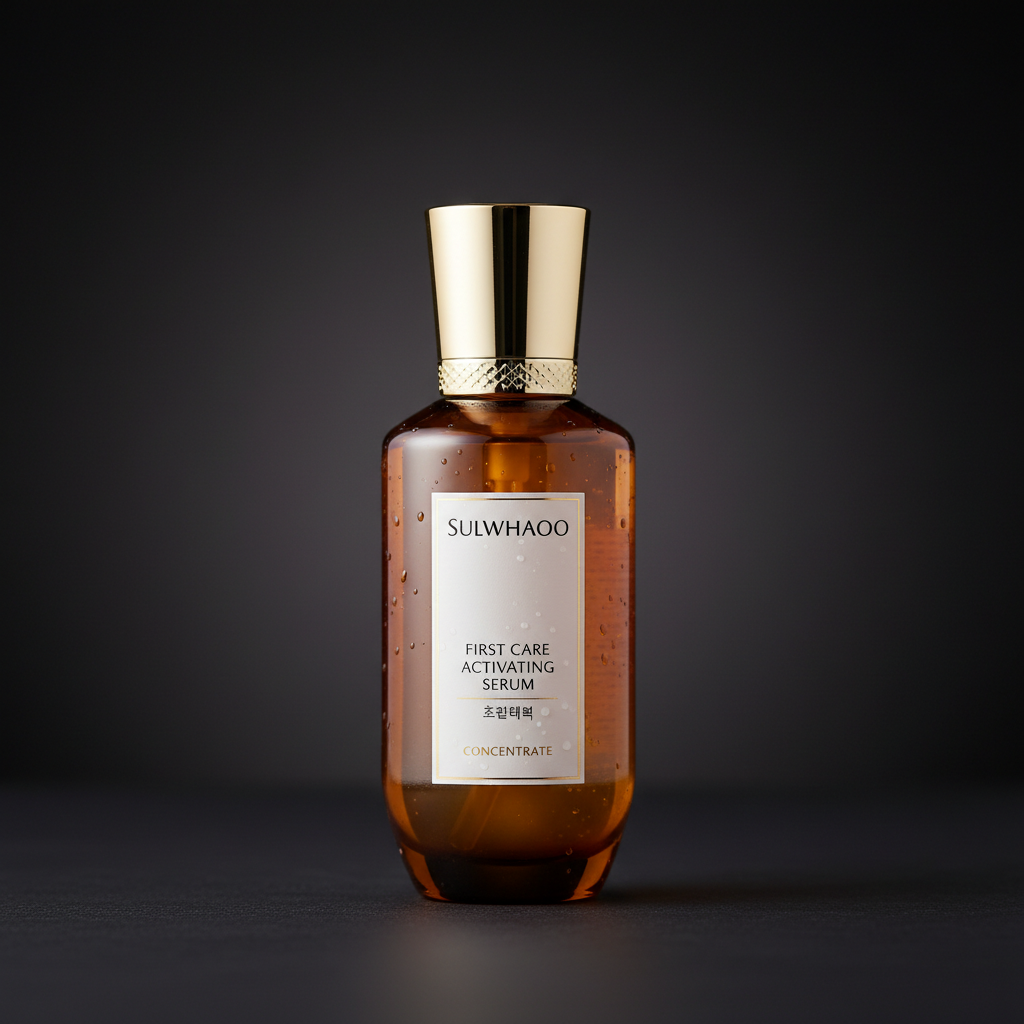 Sulwhasoo First Care Activating Serum bottle on dark background