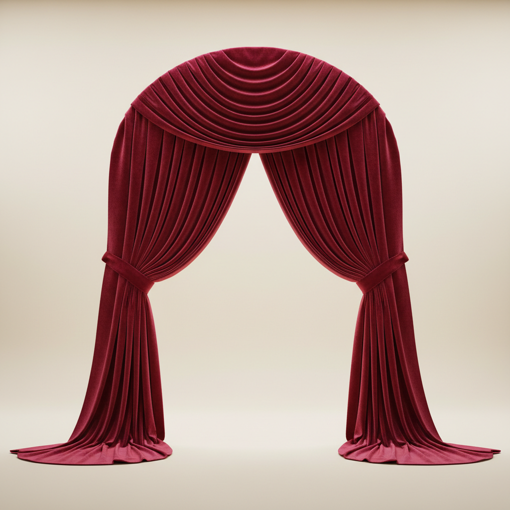 Burgundy velvet draping kit arranged over a doorway arch