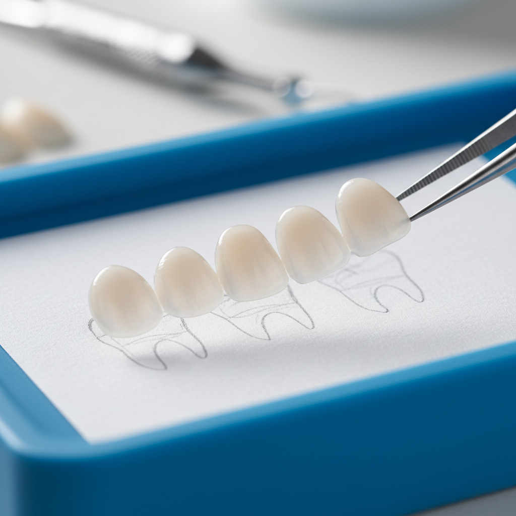 Dental veneer model on white background, precise dental craftsmanship