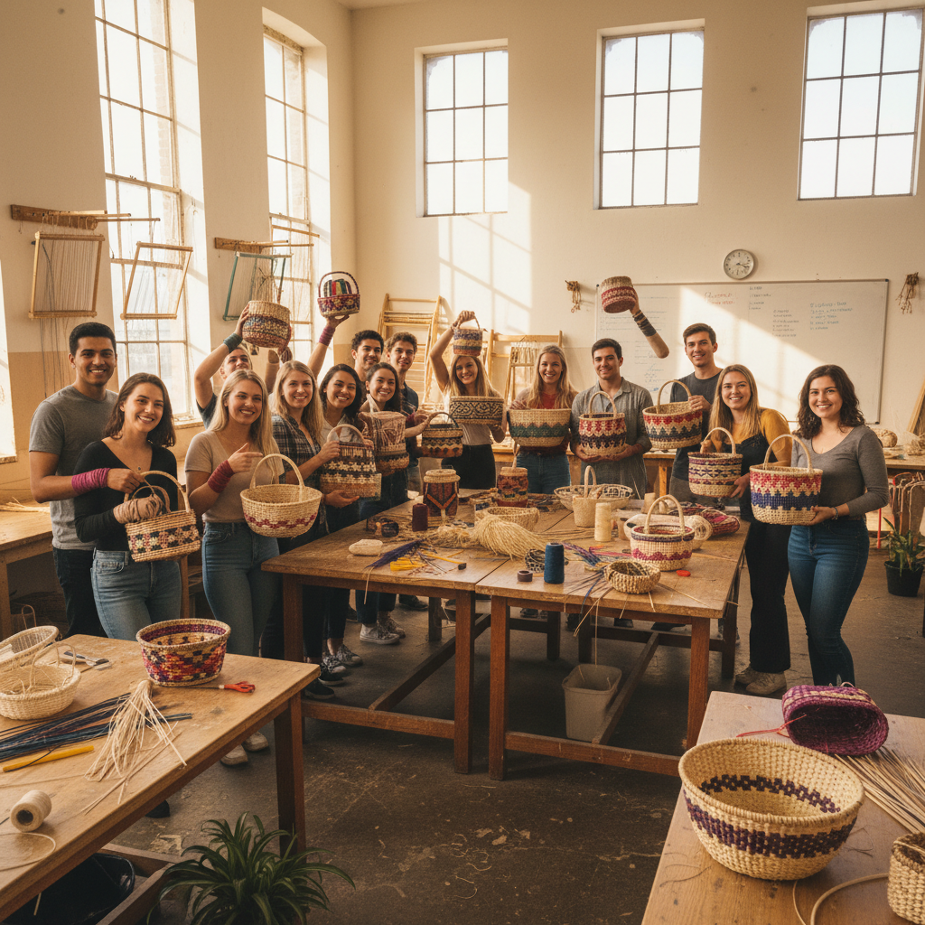 Art and craft workshop students displaying their creative work
