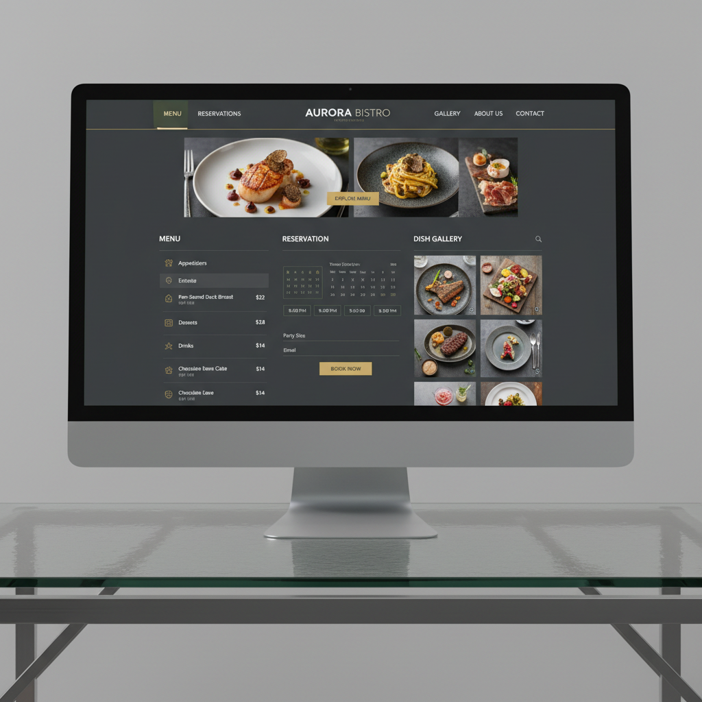 Interactive restaurant website featuring digital menu display, online reservation booking system, and delivery integration