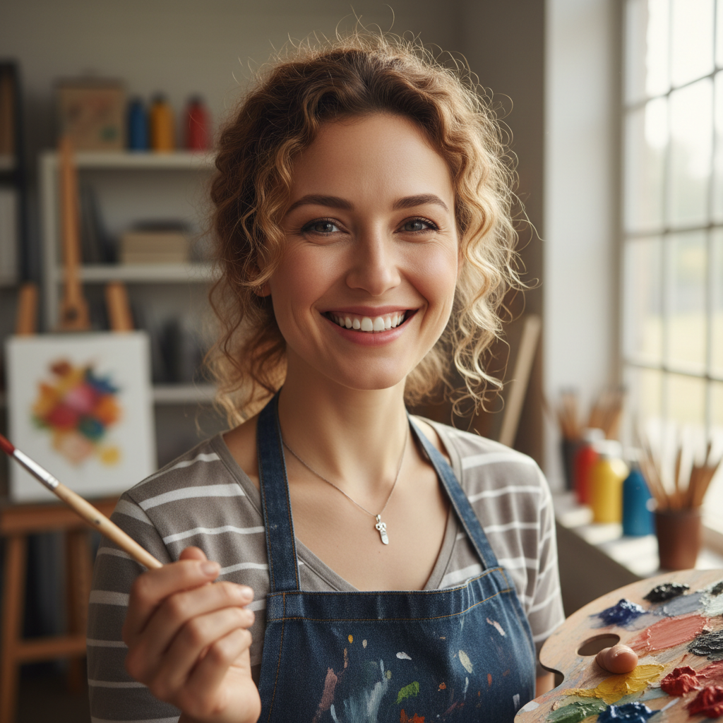 Professional woman educator with warm expression, natural light background, friendly and nurturing presence