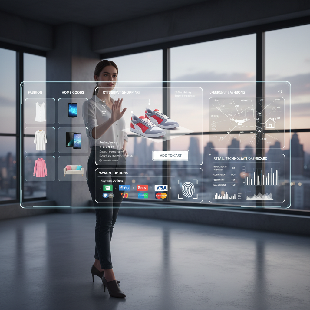 Online shopping experience with digital payment processing and retail technology interface