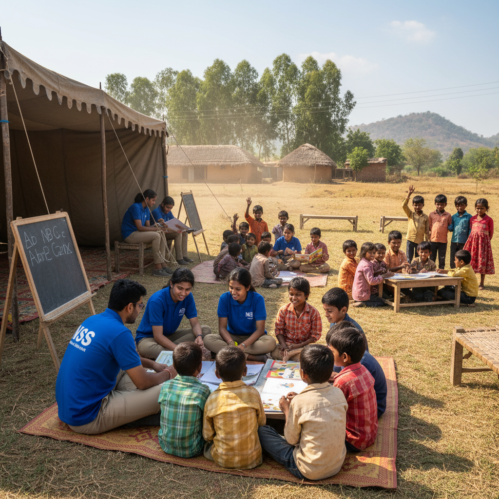 NSS volunteers participating in community health awareness camp in rural area