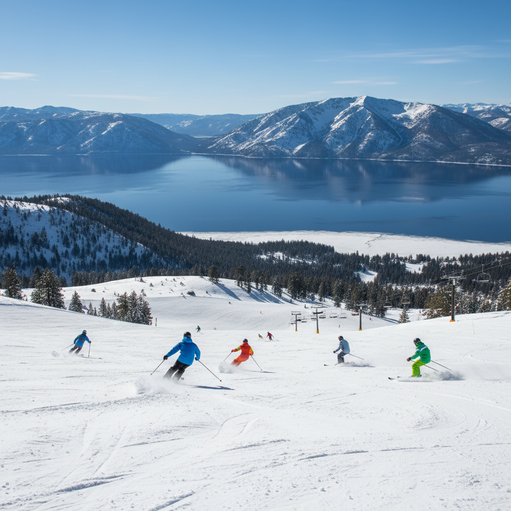 Winter skiing at Lake Tahoe ski resort