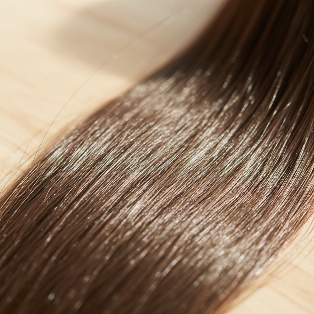 Close-up of smooth, reflective hair strands after Silk botox treatment