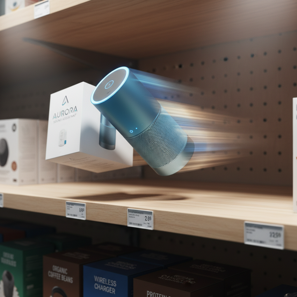 Product flying off a retail shelf in slow motion during a campaign launch