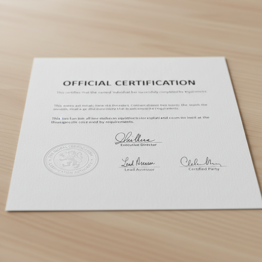 Official certification document with seal and signatures on white paper