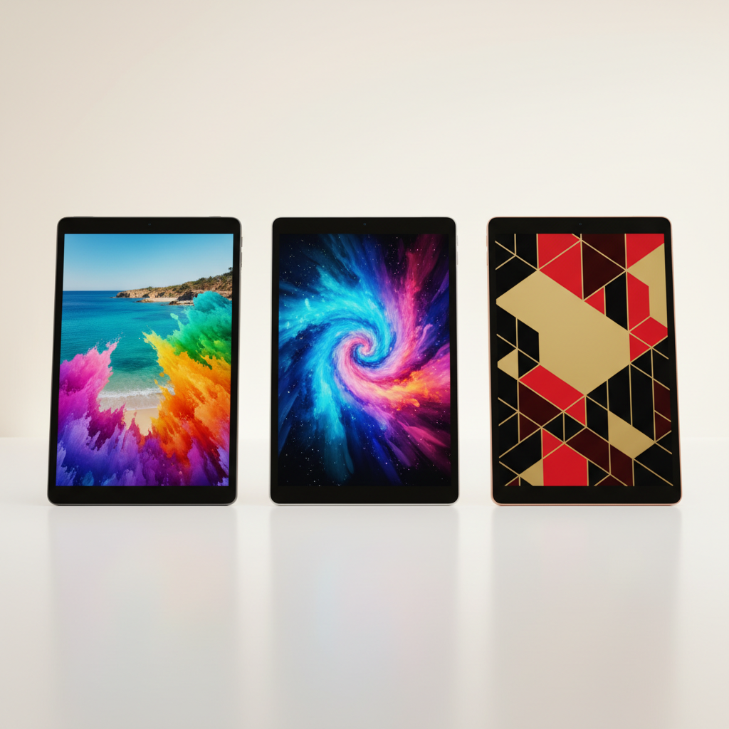 Modern tablet device on a bright white background with clean studio lighting