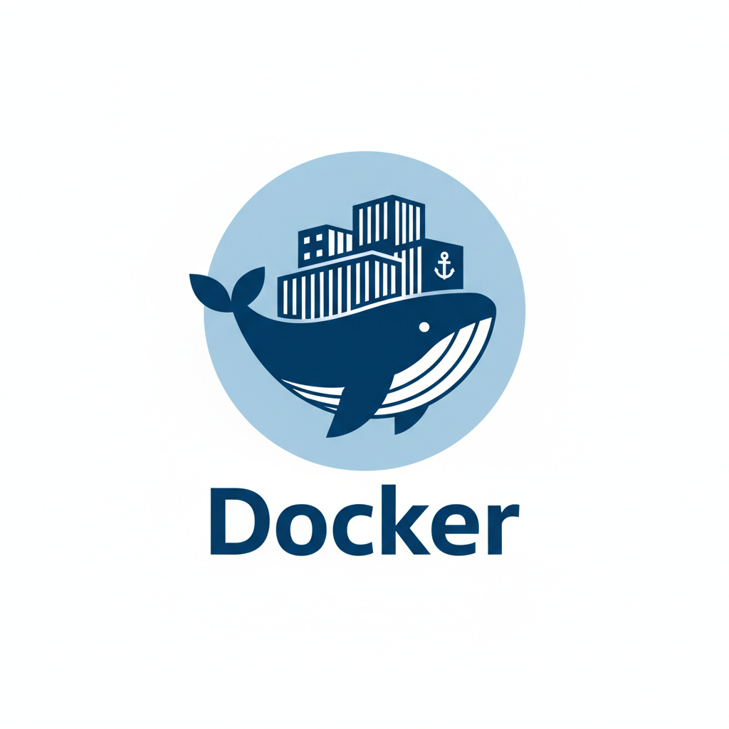 Docker logo - blue whale carrying containers