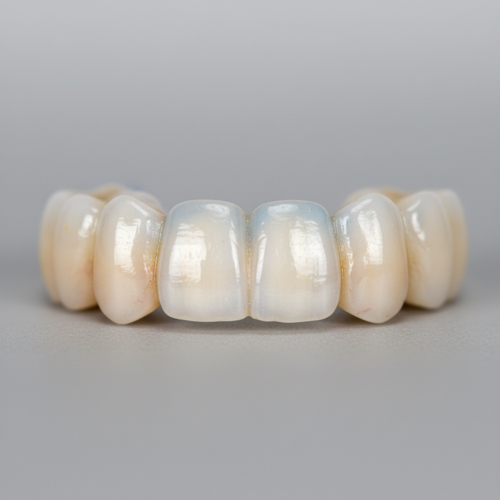 Close-up of final veneers showing natural translucency and color