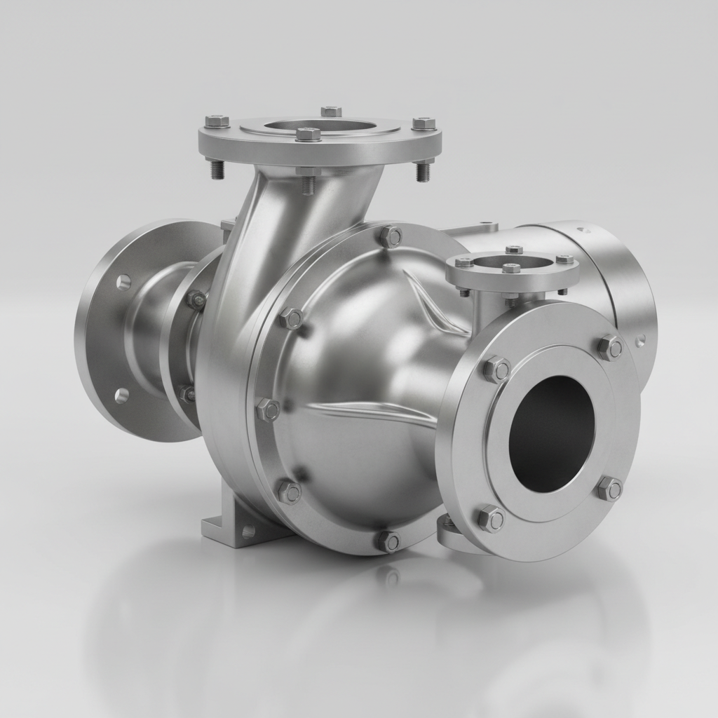 Industrial centrifugal pump assembly with stainless steel casing and flanged connections
