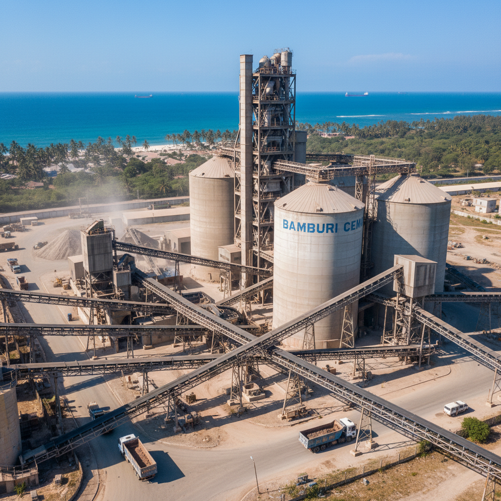 Large industrial concrete batching plant with multiple silos and conveyor systems in operation