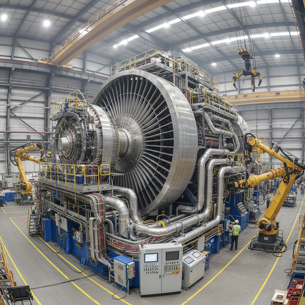 Industrial power generation turbine assembly in manufacturing facility
