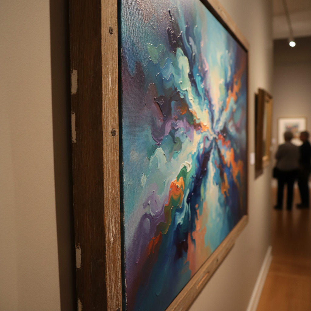 Modern wall art canvas - side angle view showing frame depth and texture