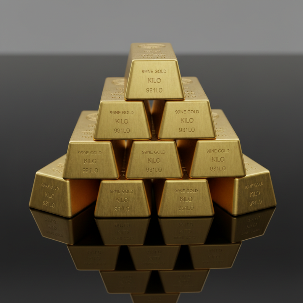 Shiny gold bars stacked in rows professional bullion photography