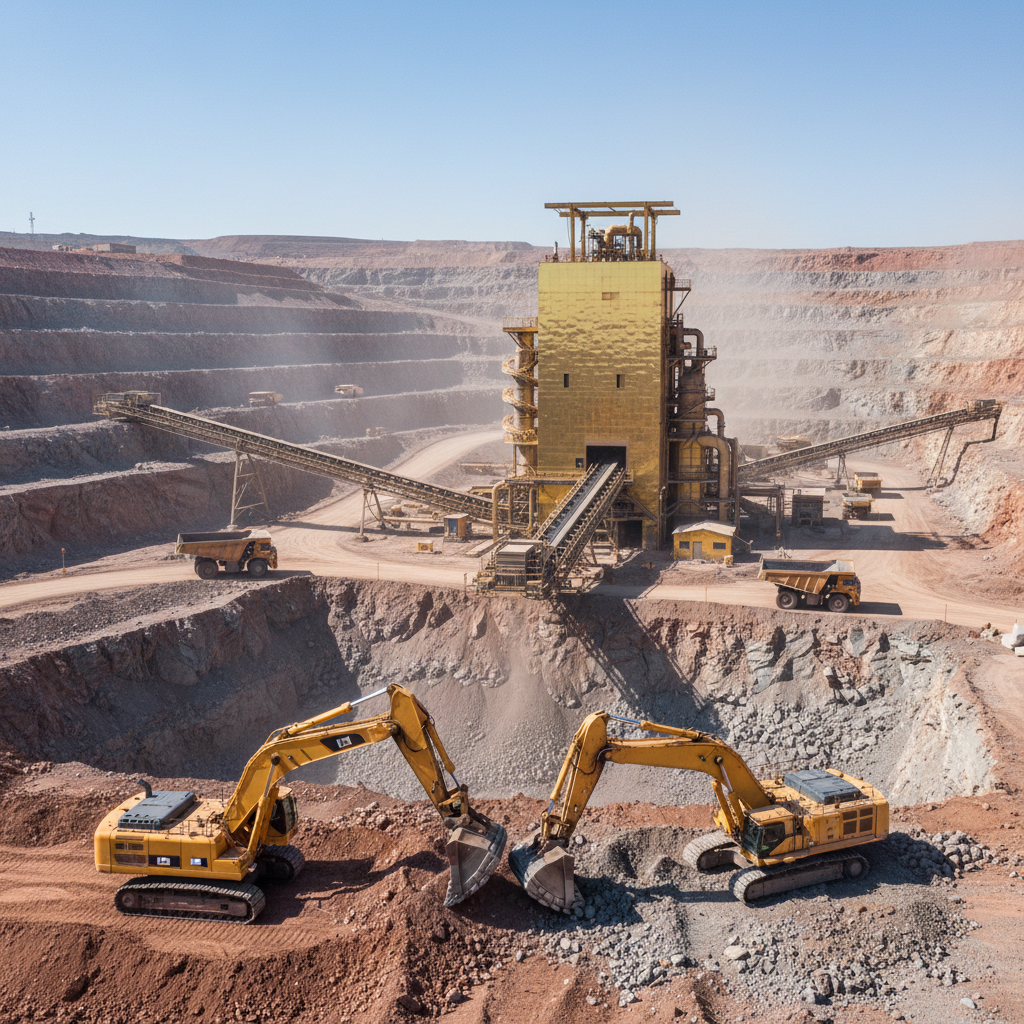 Gold mining processing equipment with ore separation and concentration machinery in industrial facility
