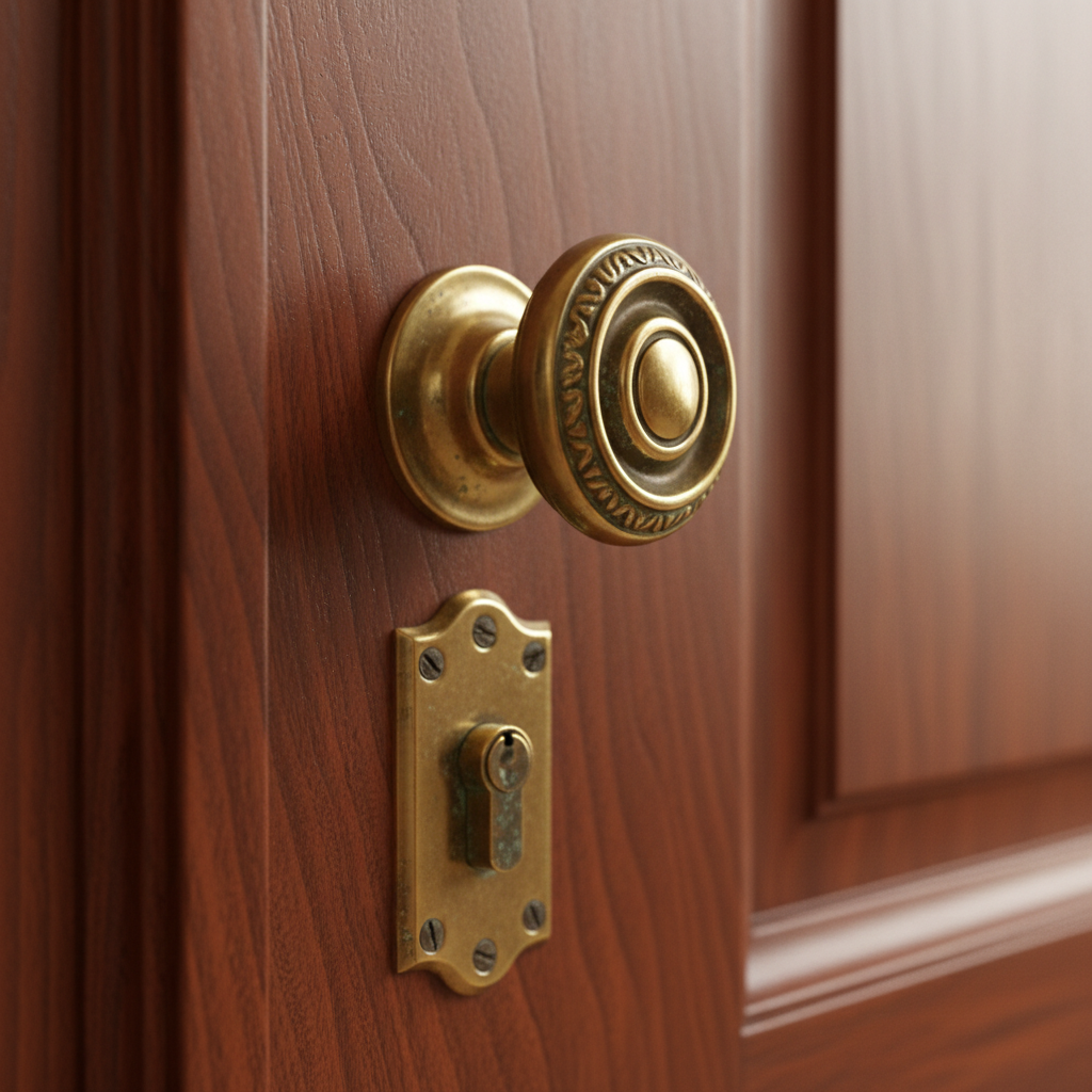 Close-up of cedar wood grain and stainless steel corner hardware detail