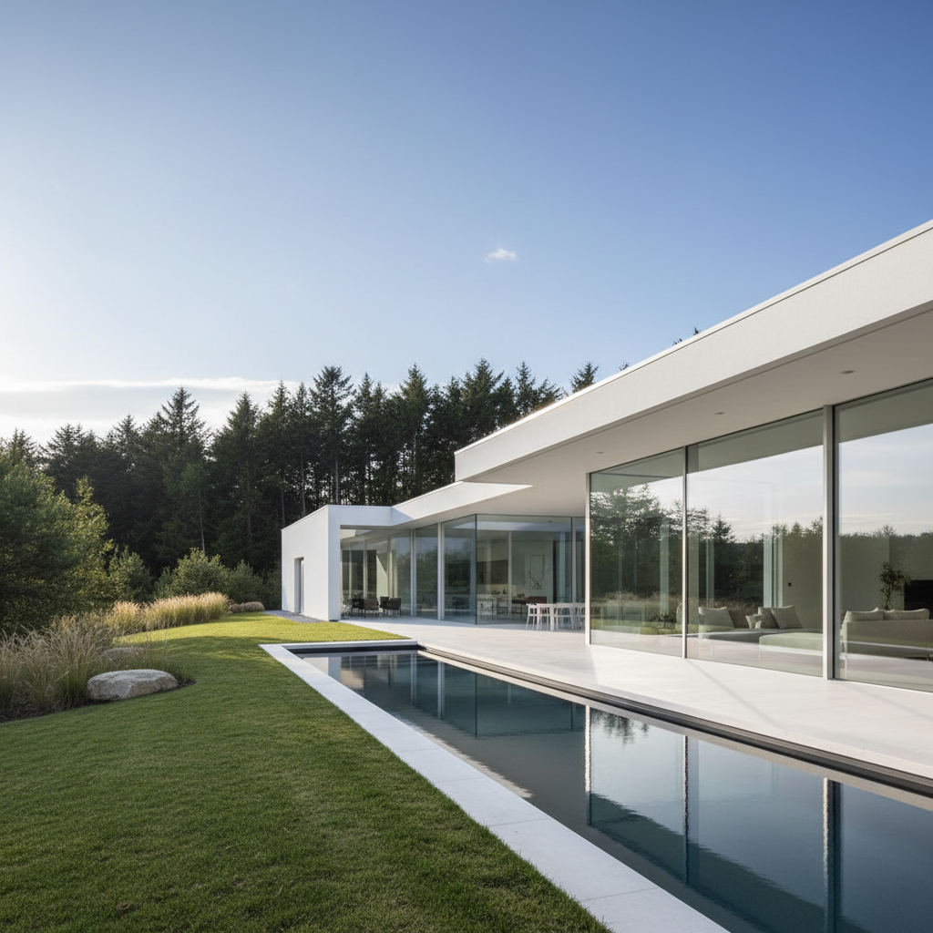 Casa Montepio - modern white residential house with geometric lines and large windows overlooking Lisbon