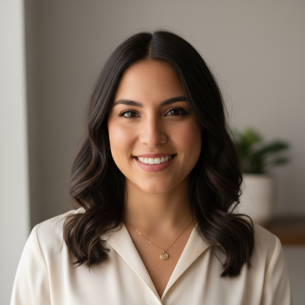Professional headshot of a Latina small business owner smiling warmly