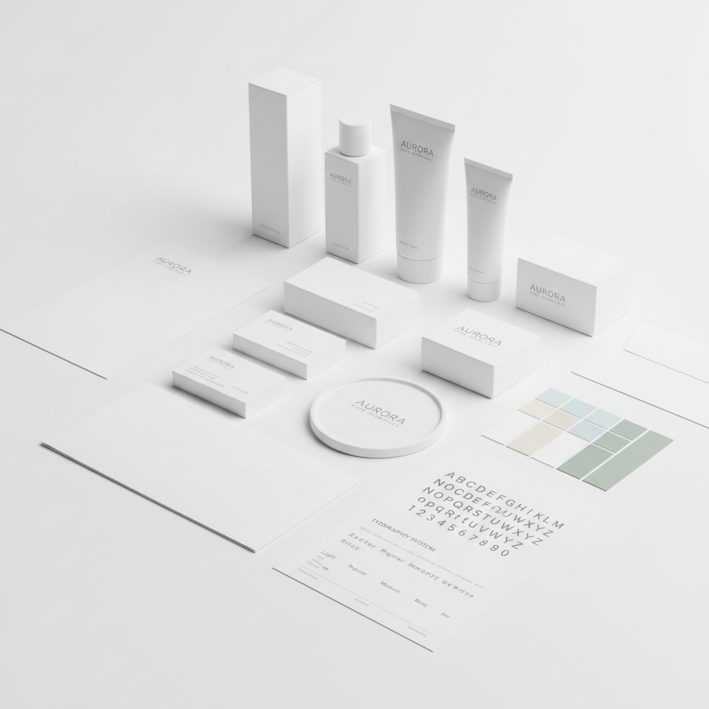 Professional documents and media kit on white desk, clean minimal layout, bright natural light, corporate photography