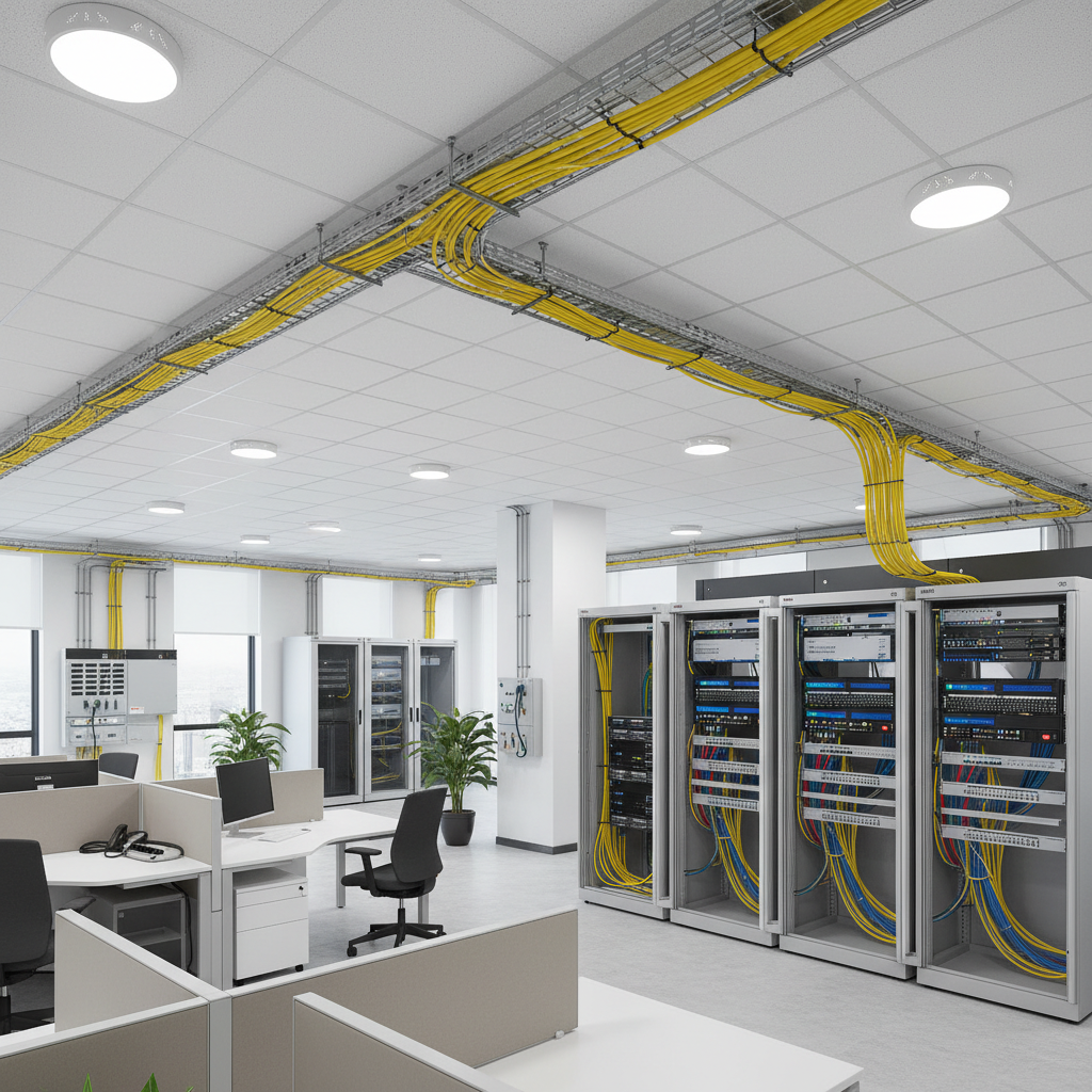 Modern office with Wi-Fi access points and enterprise network infrastructure