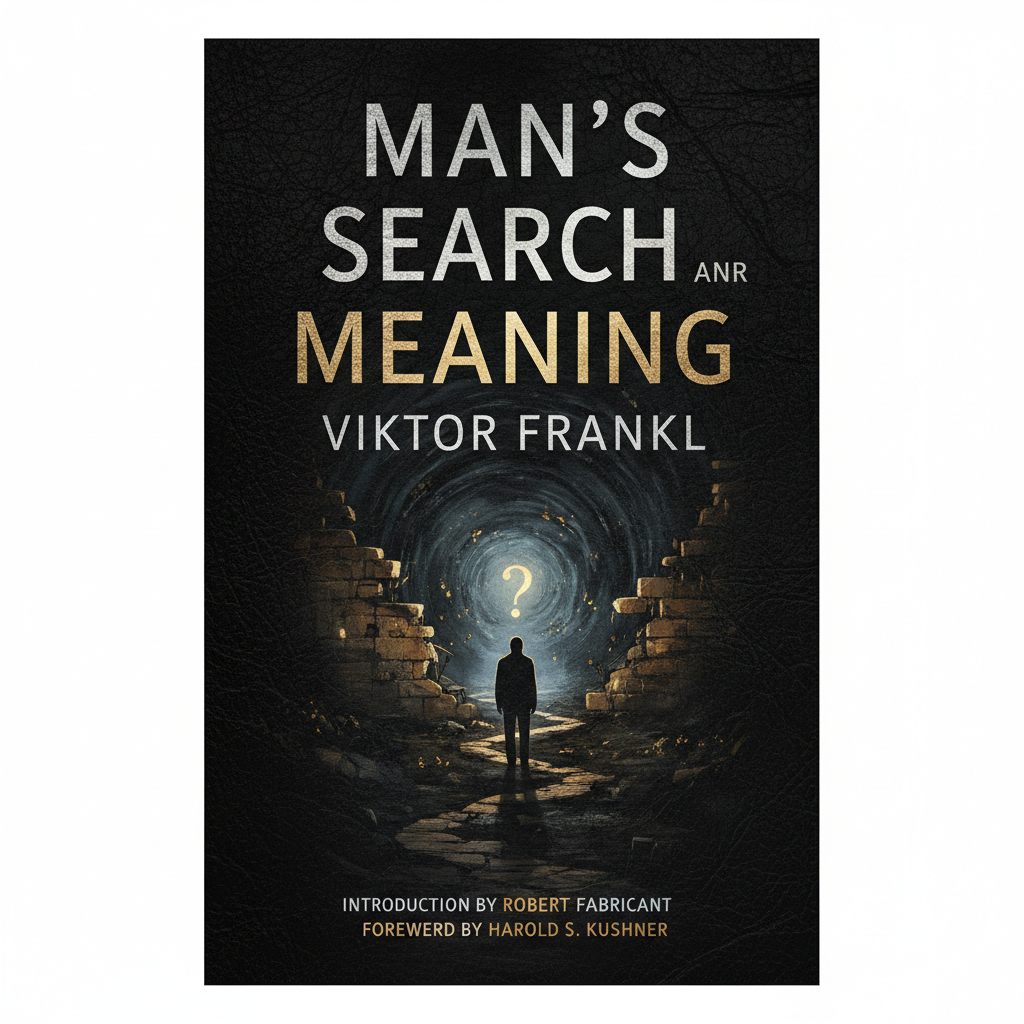 Man's Search for Meaning cover with dark introspective imagery