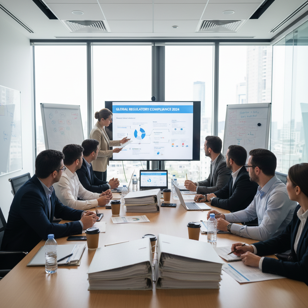 Executive team in a Nairobi boardroom reviewing a data privacy compliance roadmap presentation on a large screen