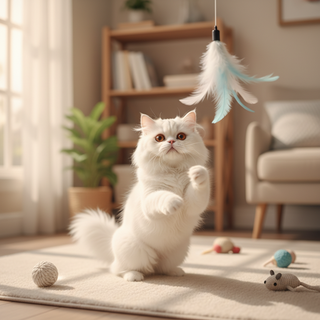 Cat playing in bright airy environment